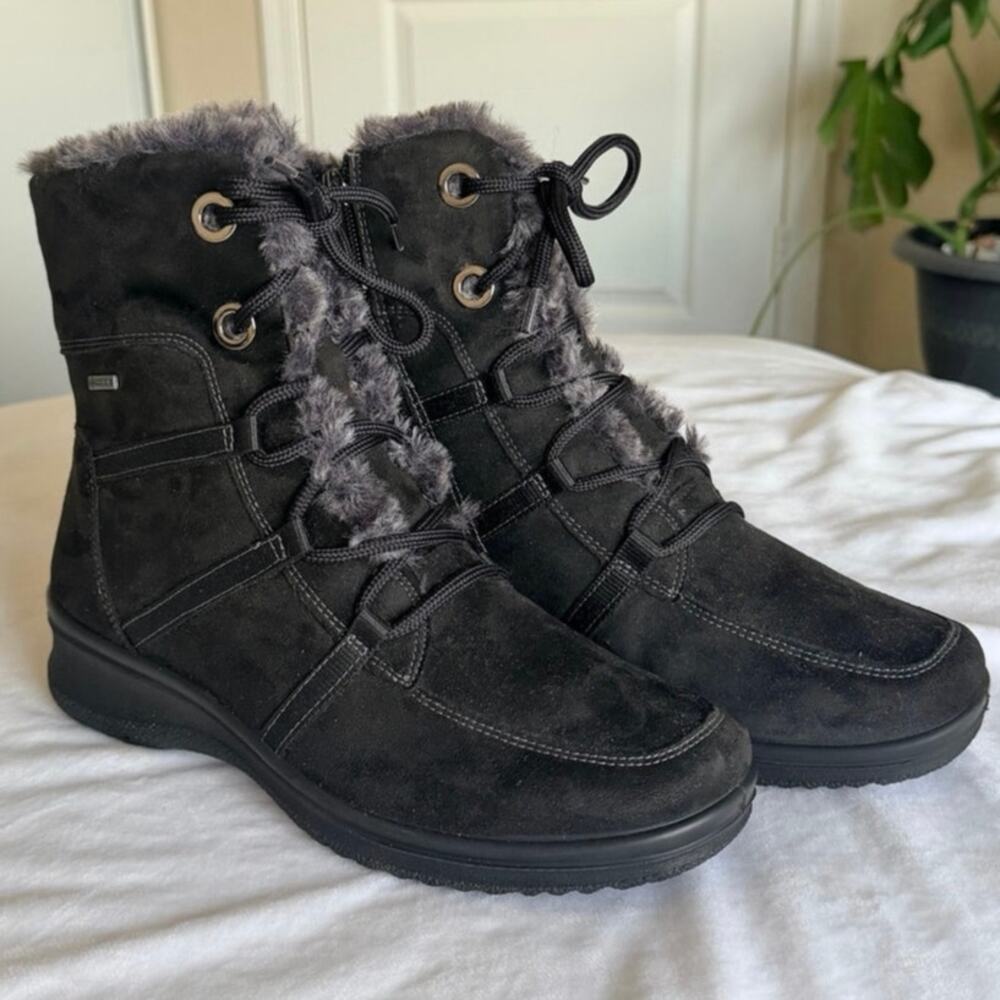 NWOT Ara Magaly Gore-Tex Winter Boots Womens Size 7 Black Waterproof Fur Lined